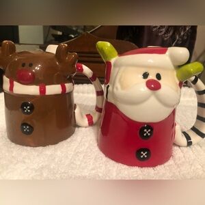 Whimsical Santa and Reindeer Holiday Mugs